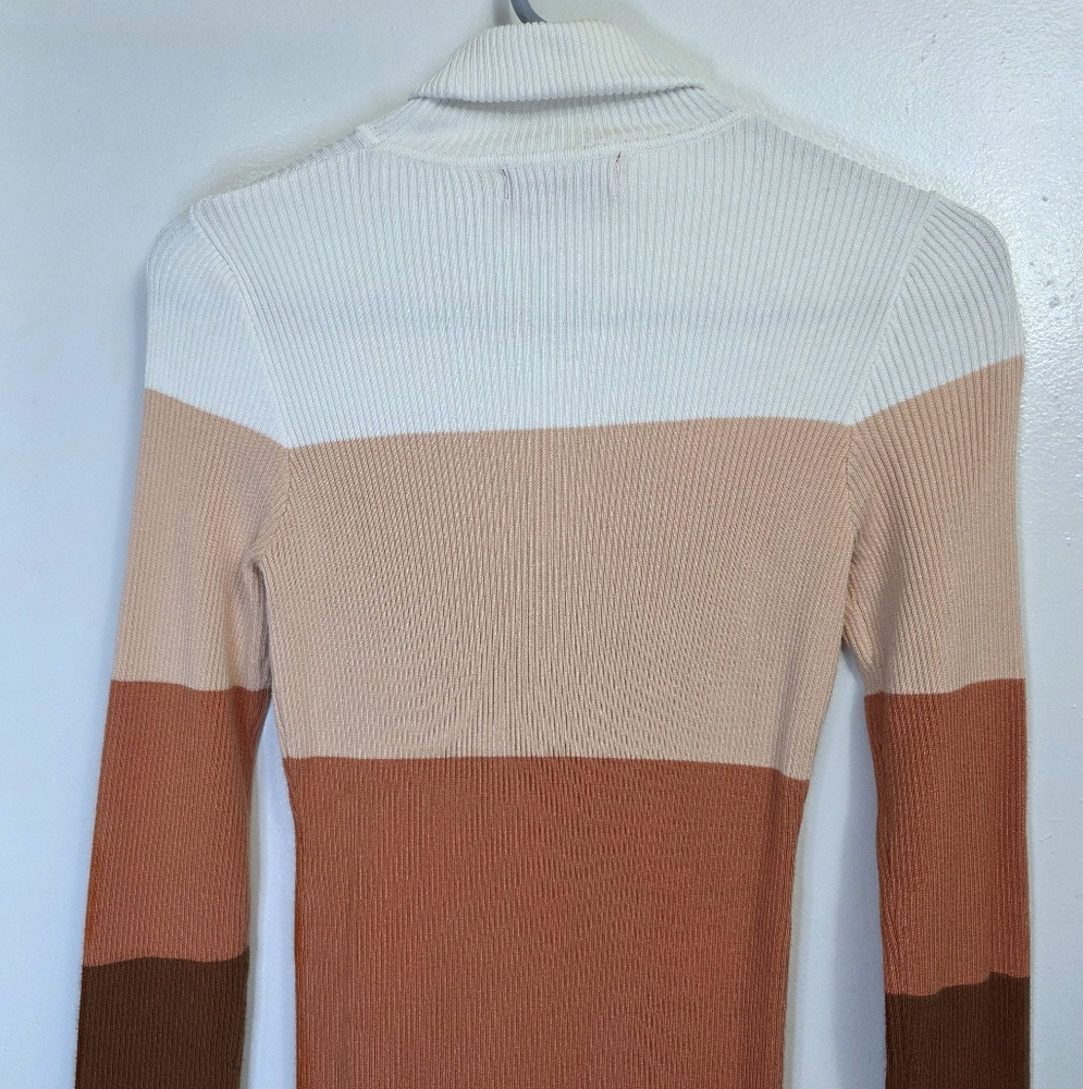 Rocorose Sweater Dress Midi Colorblock Stretch Bodycon Ribbed Knit Turtleneck M - Picture 7 of 15